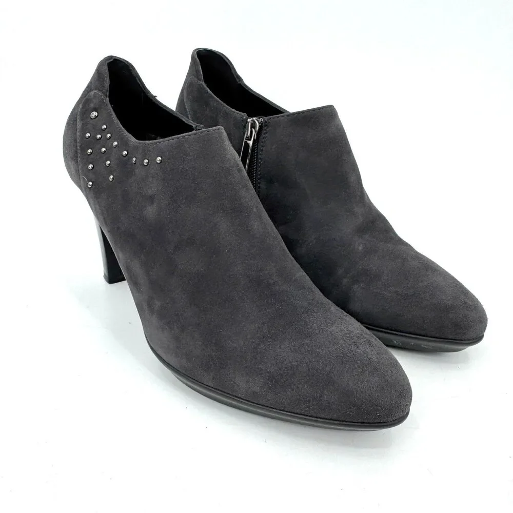 AQUATALIA Dark Gray Suede Bead Studded Heeled Booties Size 10